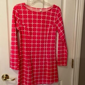 Neon Hot Pink Small Long Sleeve Short checkered Dress